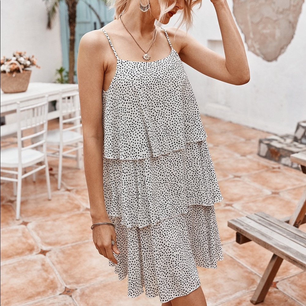 🔥 White Dot Print Tiered Slip Dress - Picture 7 of 8